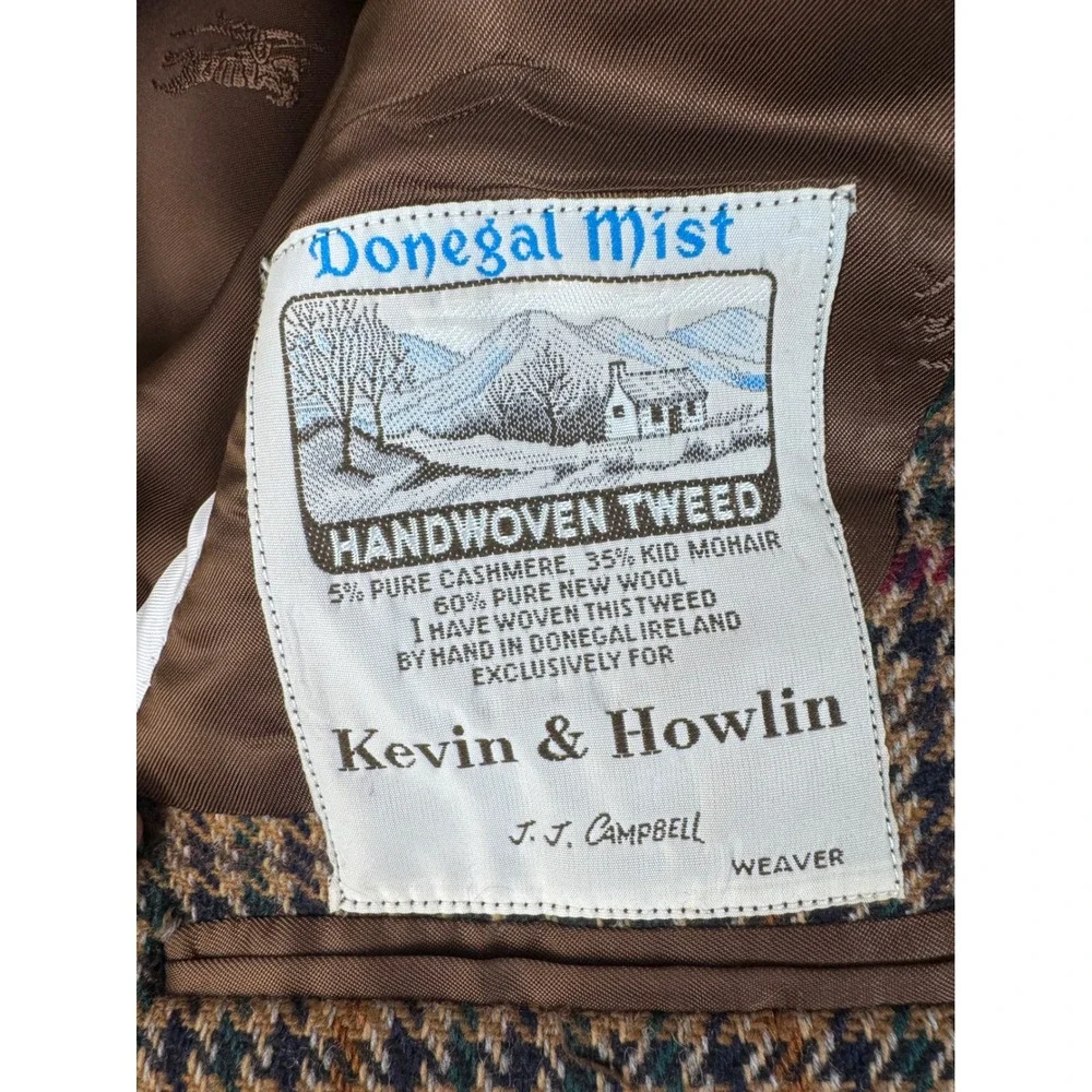 Ercole's Donegal Mist Handwoven Tweed Blazer Wool Mohair Cashmere Brown Check 42